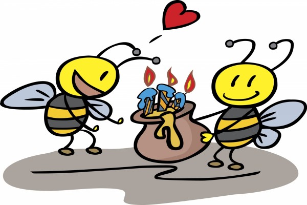 Abejas celebrando un cumpleaños con miel