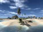 Playa virtual con grandes rocas