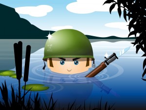 Postal: Un soldado en el agua