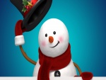Muñeco de nieve saludando con un sombrero