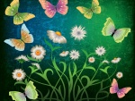Diseño floral con mariposas