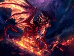 Dragón rojo quemando un barco