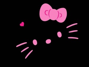 Postal: La cara de "Hello Kitty" de color rosa en fondo negro