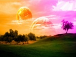 Planetas en un cielo de colores