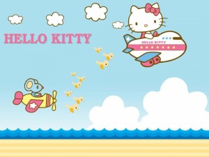 Hello Kitty volando en avión