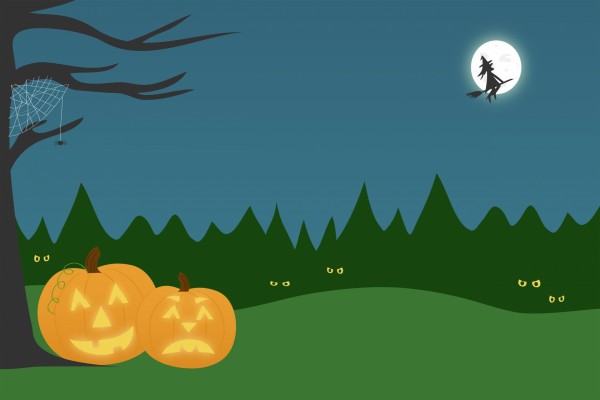 Bruja junto a la luna en la noche de Halloween