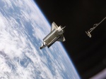 El transbordador espacial Atlantis y la Tierra