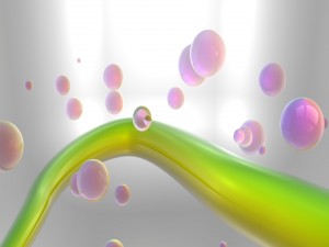 Líneas curvas y burbujas rosas 3D