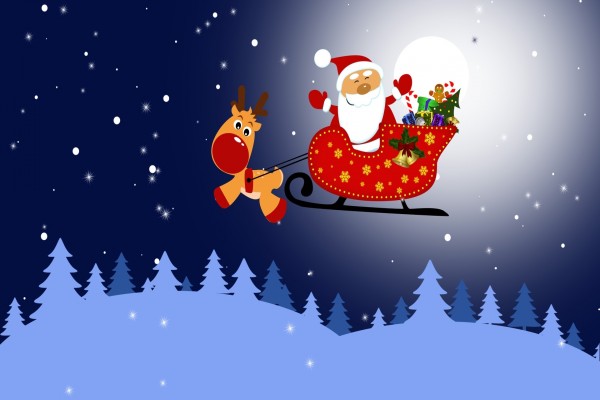 Papá Noel en su trineo con Rudolph