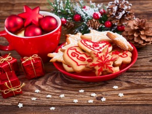 Postal: Adornos y galletas para Navidad
