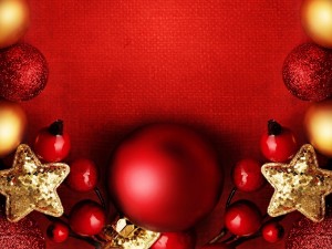 Postal: Decoración navideña roja y dorada