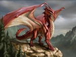 Dragón rojo sobre un acantilado