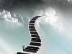 Teclas de piano formando una larga escalera al cielo