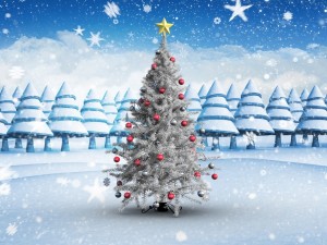 Postal: Árbol de Navidad en una noche invernal