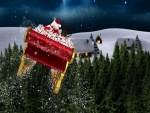 Santa Claus en su trineo repartiendo regalos