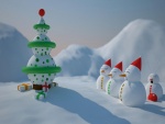 Muñecos de nieve mirando un original árbol de Navidad