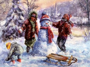 Niños haciendo un muñeco de nieve
