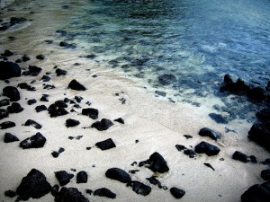 Piedras negras en la orilla