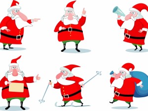 Postal: Imágenes de Papá Noel en varias situaciones