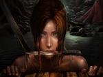 Lara con un cuchillo en la boca (Tomb Raider)