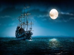 Barco navegando a la luz de la luna