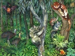 Imagen con varios animales entre los árboles