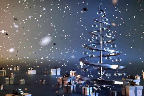 Regalos navideños junto a un árbol moderno