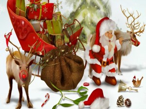 Santa Claus y su trineo cargado de regalos