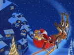 Santa Claus volando en su trineo la noche de Navidad
