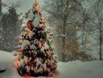 Un árbol de Navidad en la nieve