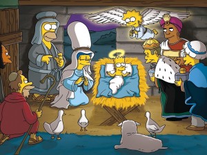 Los Simpsons recreando el nacimiento del niño Jesús