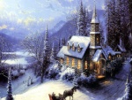 "Navidad en un pueblo alpino", pintura de Thomas Kinkade