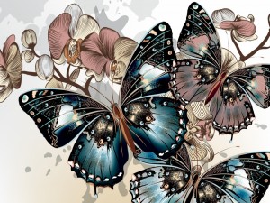 Postal: Imagen con mariposas y flores
