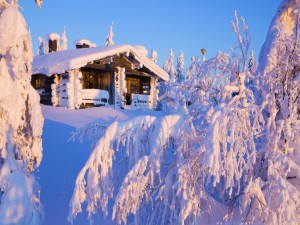 Postal: Cabaña en invierno