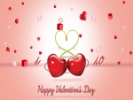 Cerezas formando un corazón y Feliz Día de San Valentín