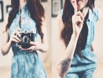 Chica con una cámara de fotos y un bonito tatuaje