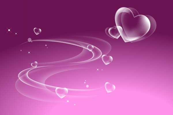 Bellos corazones en un fondo lila