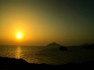 Postal: Puesta de sol en el mar Egeo (Grecia)