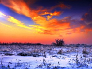 Postal: Hermoso cielo sobre un paisaje nevado