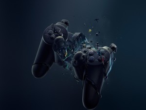 Mando de PlayStation en destrucción