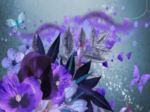 Flores  y mariposas color púrpura