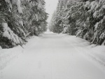 Camino ancho cubierto de nieve