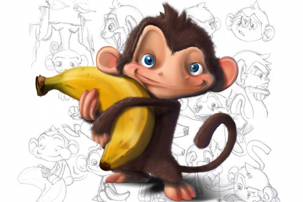 Mono sosteniendo un plátano