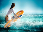 Surfista con su tabla buscando olas