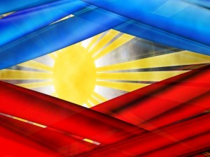 Postal: Sol brillante en la bandera Filipina
