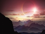 Eclipse solar sobre unas montañas