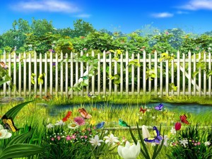 Postal: Jardín en primavera