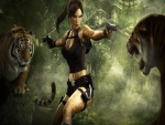 Lara Croft entre dos tigres (Tomb Raider)