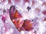 Mariposa libre entre flores de cerezo