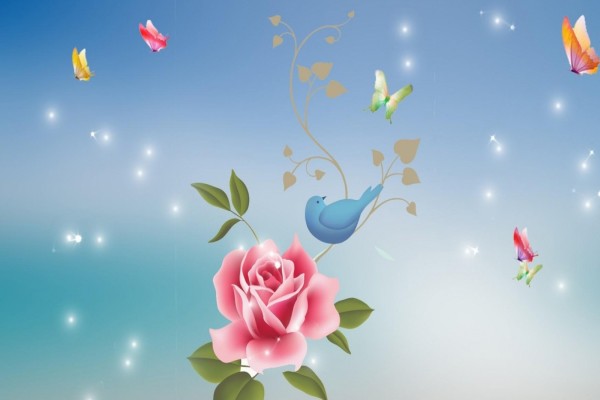 Pájaro posado junto a una bella rosa